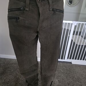 rag & bone  Olive-Brown Suede/leather Cargo Pants with Zip Pockets